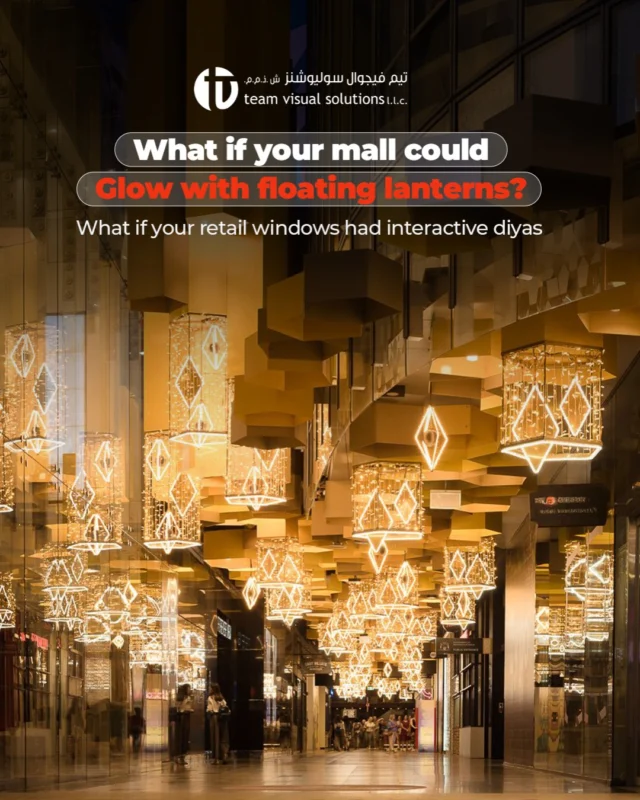 Let your space shine this Diwali. Vibrant, custom festive displays, just for you.
Let’s make it festive, fabulous, and footfall-worthy.
Which occasion are you planning for?

دع مساحتك تتألق هذا الديوالي بعروض احتفالية مخصصة ومشرقة.
لنصنع معاً أجواءً مميزة، رائعة، وجاذبة للزوار.
أي مناسبة تستعد للاحتفال بها؟

[Team Visual Solutions, Dubai, Riyadh, Visual Excellence, Custom Displays, Bespoke Designs, Creative Solutions, Display Innovation, Sculpture Art, Kiosk Design]
