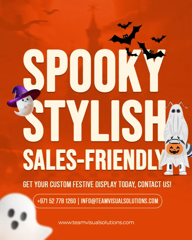 Turn your space into a Halloween spectacle! 
Let Team Visual Solutions haunt your event the right way.
حوِّل مساحتك إلى مشهد استثنائي للهالووين.
مع Team Visual Solutions، نمنح فعاليتك لمسة غامرة تخطف الأنظار وتبقى في الذاكرة.

[Team Visual Solutions, Dubai, Riyadh, Visual Excellence, Custom Displays, Bespoke Designs, Creative Solutions, Display Innovation, Sculpture Art, Kiosk Design, Creative Displays]