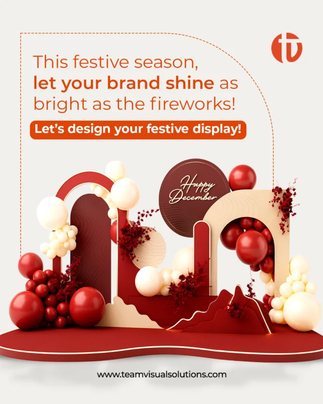 The countdown to festive cheer begins! Are your displays ready to wow customers this season?”

Don’t wait,  let’s design your showstopping festive display today!
بدأ العد التنازلي لأجواء الاحتفالات!
هل عروضك جاهزة لإبهار العملاء هذا الموسم؟
لا تنتظر، دعنا نصمم معًا عرضًا احتفاليًا يخطف الأنظار اليوم!

[Team Visual Solutions, Dubai, Riyadh, Visual Excellence, Custom Displays, Bespoke Designs, Creative Solutions, Display Innovation, Sculpture Art, Kiosk Design, Creative Displays]
