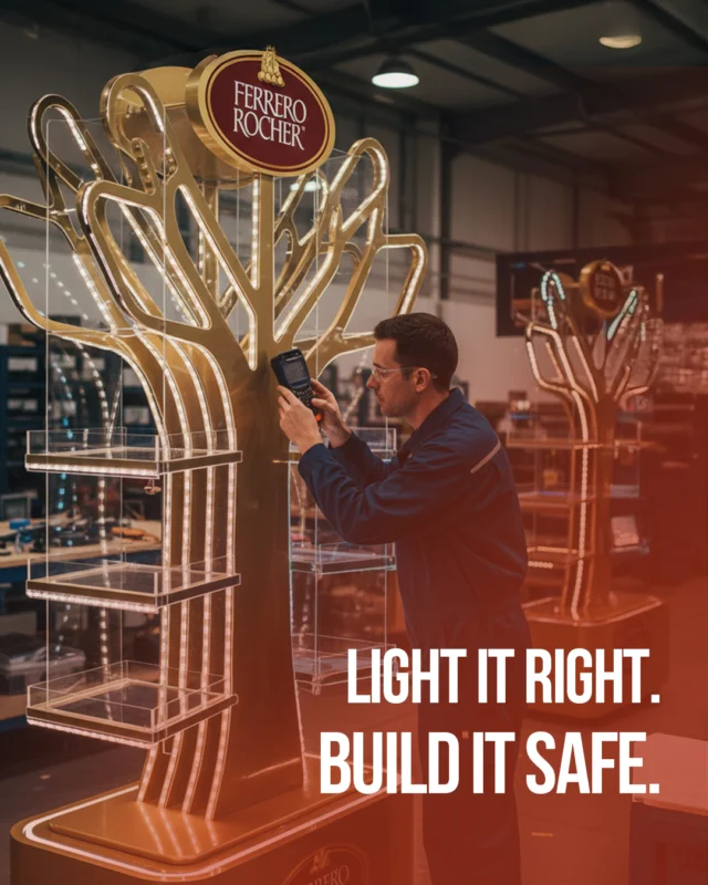 We handle all the electrical work in-house, so there’s no back-and-forth between teams. Our crew fine-tunes the lighting for maximum impact and delivers clean, safe, code-compliant installs built to handle everyday store use.
بفضل تنفيذ الأعمال الكهربائية بالكامل داخل منشآتنا، نضمن سرعة الإنجاز وسلاسة التنفيذ. يعتني فريقنا بتوزيع الإضاءة بعناية لتحقيق أفضل حضور للعلامة التجارية، مع التزام كامل بمتطلبات السلامة والكود، وجودة تتحمّل التشغيل اليومي.

#teamvisualsolutions #dubai #riyadh #visualexcellence #customdisplays #bespokedesigns #creativesolutions #displayinnovation #sculptureart #kioskdesign #creativedisplays