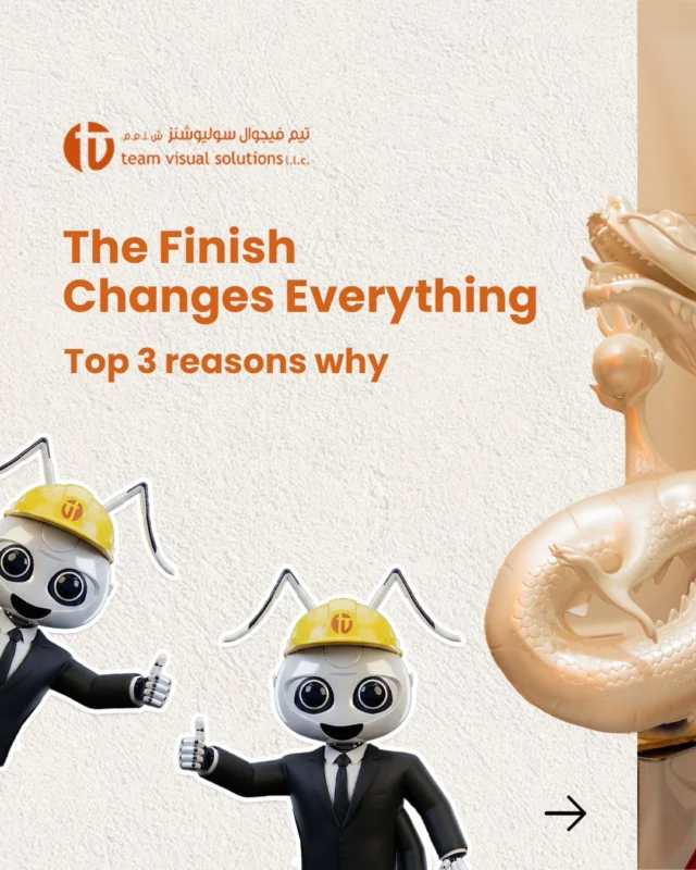 The finish is the first thing people notice, and it’s what makes a build look polished, balanced under light, and complete.

If you have a reference look in mind (matte, satin, gloss or textured), share it and we’ll match the mood.
اللمسة النهائية تحدد الانطباع الأول: تجعل المشروع يبدو مصقولًا ومتوازنًا ومكتملًا تحت الضوء.
إذا كان لديك مرجع محدد (مات، ساتان، لامع أو محبب)، شاركه معنا وسنطابق الإحساس المطلوب.

#teamvisualsolutions #dubai #riyadh #visualexcellence #customdisplays