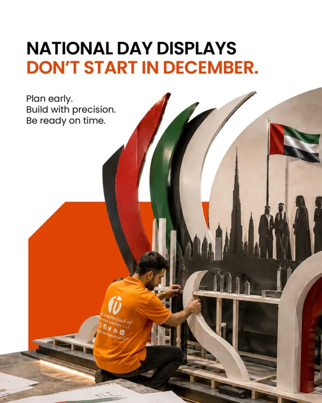 The best National Day displays are not built at the last minute. They begin with a clear brief, the right materials and enough time to execute properly.

Planning your seasonal display? Share your brief with us.
عروض اليوم الوطني الناجحة تبدأ قبل التنفيذ بوقت كافٍ. موجز واضح، اختيار صحيح للخامات، وخطة تمنح كل مرحلة الوقت الذي تستحقه.
تجهّز لعرضك الموسمي القادم؟ أرسل لنا موجز المشروع.

[UAE National Day displays, National Day decorations UAE, custom fabrication Dubai, seasonal retail displays, window display manufacturer]

#TeamVisualSolutions #UAENationalDay #CustomFabrication #RetailDisplays #MadeInDubai