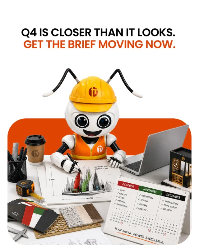 Q4 might look a few months away, but for retail displays, the clock is already ticking. 

Planning your Q4 displays? Share your brief with us ASAP and give our team the time to design, fabricate and install without the last-minute rush. 
الربع الأخير قد يبدو بعيداً، لكن التخطيط لعروض التجزئة يبدأ من الآن.
إذا كنت تستعد لحملات Q4، أرسل لنا موجز المشروع مبكراً لنمنح كل مرحلة وقتها؛ من التصميم والتصنيع إلى التركيب، بعيداً عن استعجال اللحظة الأخيرة.

[Q4 retail display planning, seasonal retail displays UAE, Christmas display fabrication, retail campaign planning, custom display manufacturer Dubai] 

#TeamVisualSolutions #Q4Planning #RetailDisplays #SeasonalCampaigns #CustomFabrication