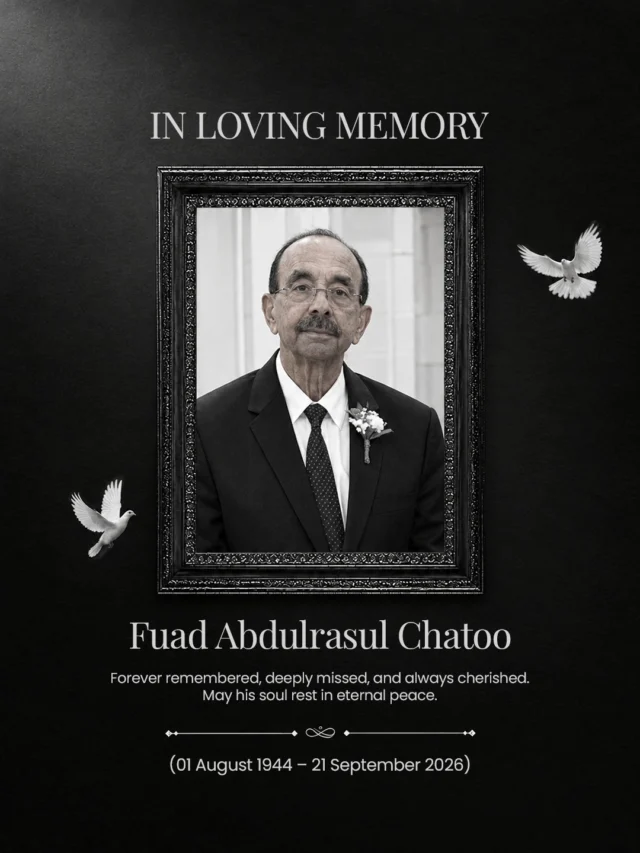 It is with profound sorrow that we bid farewell to Mr. Fuad Abdul Rasul Chatoo.

The Team Visual Solutions family extends our deepest condolences to his loved ones. His contributions and the memories he leaves behind will always be remembered with respect.

May his soul rest in eternal peace.